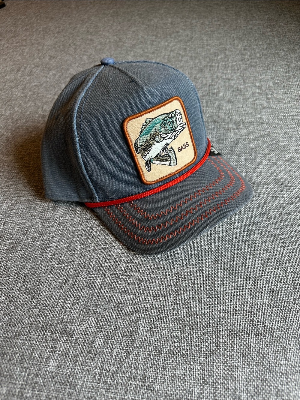 Goorin Bros The Farm Bass Trucker Hat Gray Snapback Fishing Fish Patch